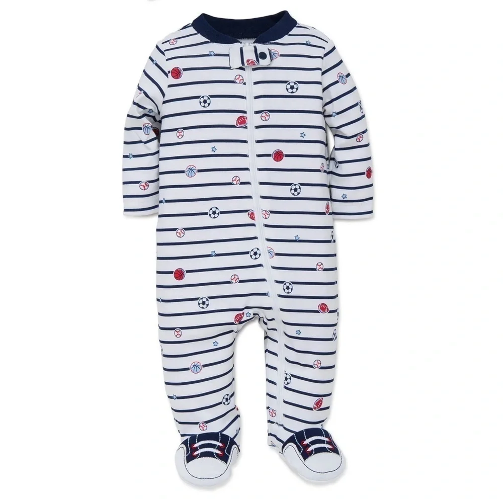 Little Me Baby Boys 100% Cotton Scratch Free Sleeper Footie Sports Star 3 Months